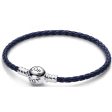 Ladies  Bracelet Pandora ROUND CLASP BLUE BRAIDED LEATHER BRACELET Online now